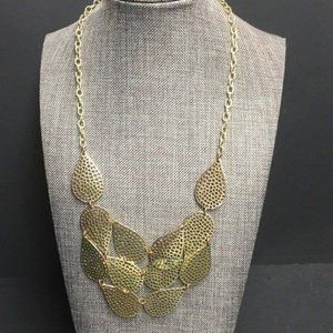 Gold Statement Necklace Filigree Cutaway Leaves Teardrops Retro BoHo